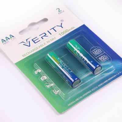 باطری نیم قلمی شارژی 2تایی VERITY 1000MHA