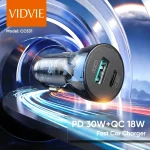شارژر فندکی برند VIDVIE مدل CC531 توان 33W max